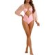 thumbnail image 2 of INSPIRE CHIC Traje de baño de una pieza para mujer con mangas largas, escote pronunciado, panel de malla, control de abdomen y corte alto para playa, color rosa, talla extra grande, 2 of 5