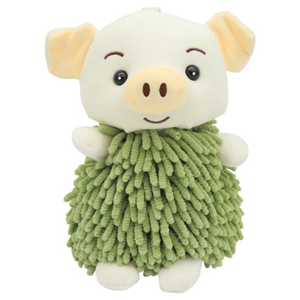 REGALWOVEN Toalla de Mano de Peluche de Chenilla con Lindo Cerdito de Dibujos Animados, 1 PC Toalla de Mano Colgante Suave y Absorbente para Baño Cocina Verde 7" x 11"