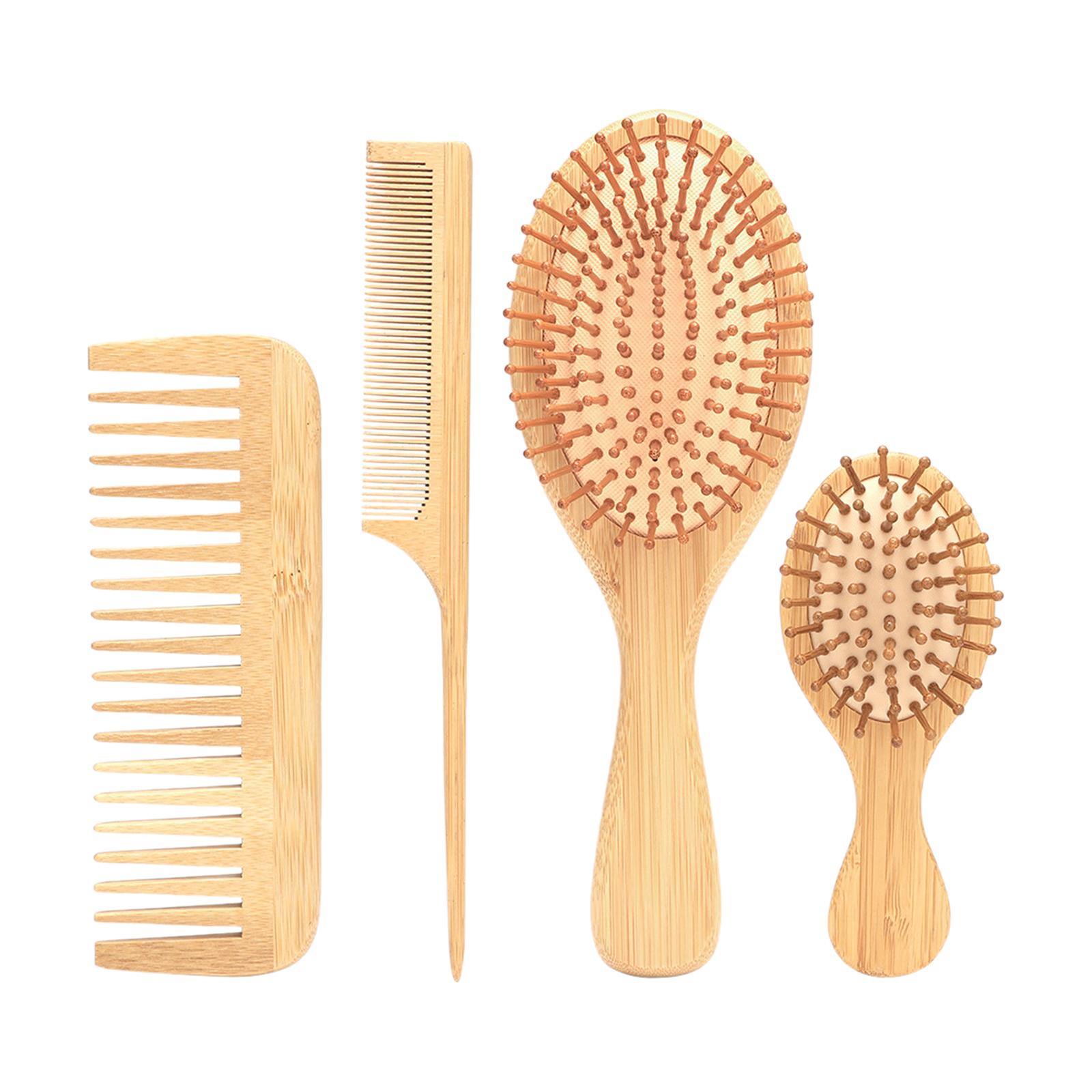 Ioensy - Juego De Cepillos Para El Cabello De Bambú De 4 Piezas, Cepillo Para Desenredar Con Paleta Para Regalo De Todas Las Edades
