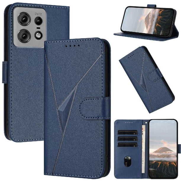 Funda Cartera Fibra de Carbono para Motorola Edge 50 Pro con Soporte y Cierre Magnético Azul