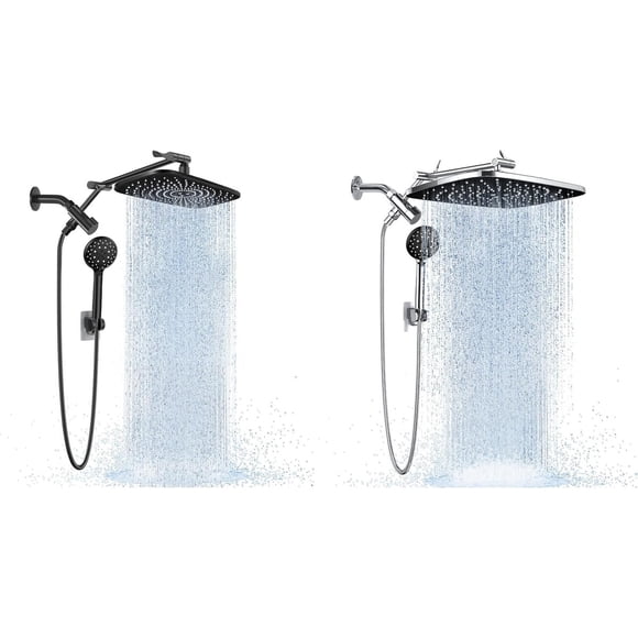 Cabezal Ducha Veken 12 Negro 14 Cromo Con Extensian
