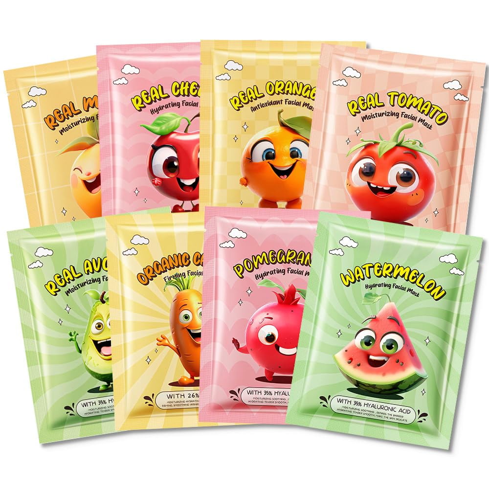 Set De Mascarillas Faciales Kaely Fruit Para Niños, Paquete De 8