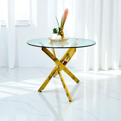 Arca Muebles - Mesa De Comedor Redonda Dorada Dubai 100 Cm