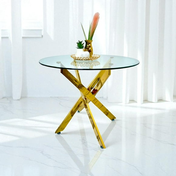 Mesa de comedor Redonda Dorada Dubai 100 cm