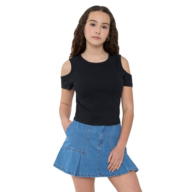 Polera Niña Teen Manga Corta Rib Negro Corona