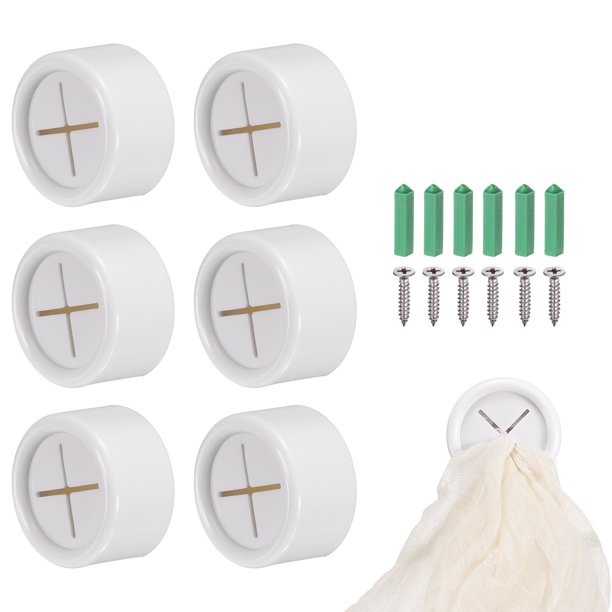 6 Pcs Ganchos para Toallas de Empuje, Gancho Redondo Adhesivo para Toallas de Cocina, Baño, Manos y Platos, Blanco