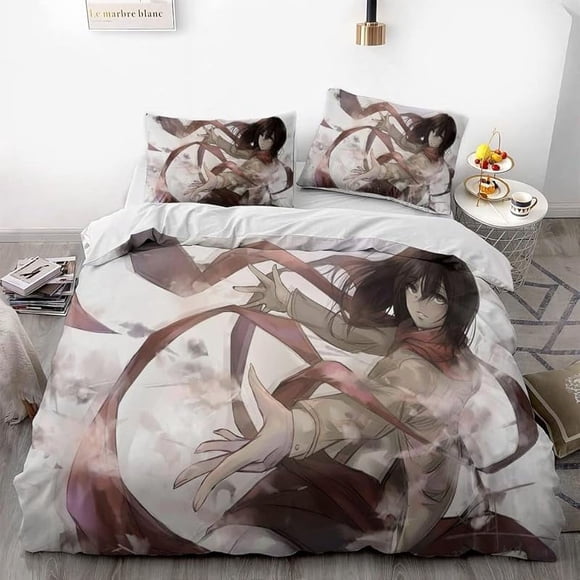 Attack- on G-iant Er-en Levi An-ime Soft 3D Printe-d Duvet- Cover B-edding Set with -Comfort-er Cover