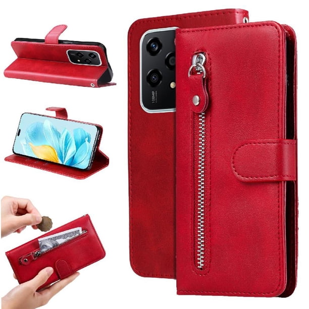 Funda con Cremallera para Honor 200 Lite 5G, Carcasa Cartera de Cuero PU con Soporte y Tarjetero