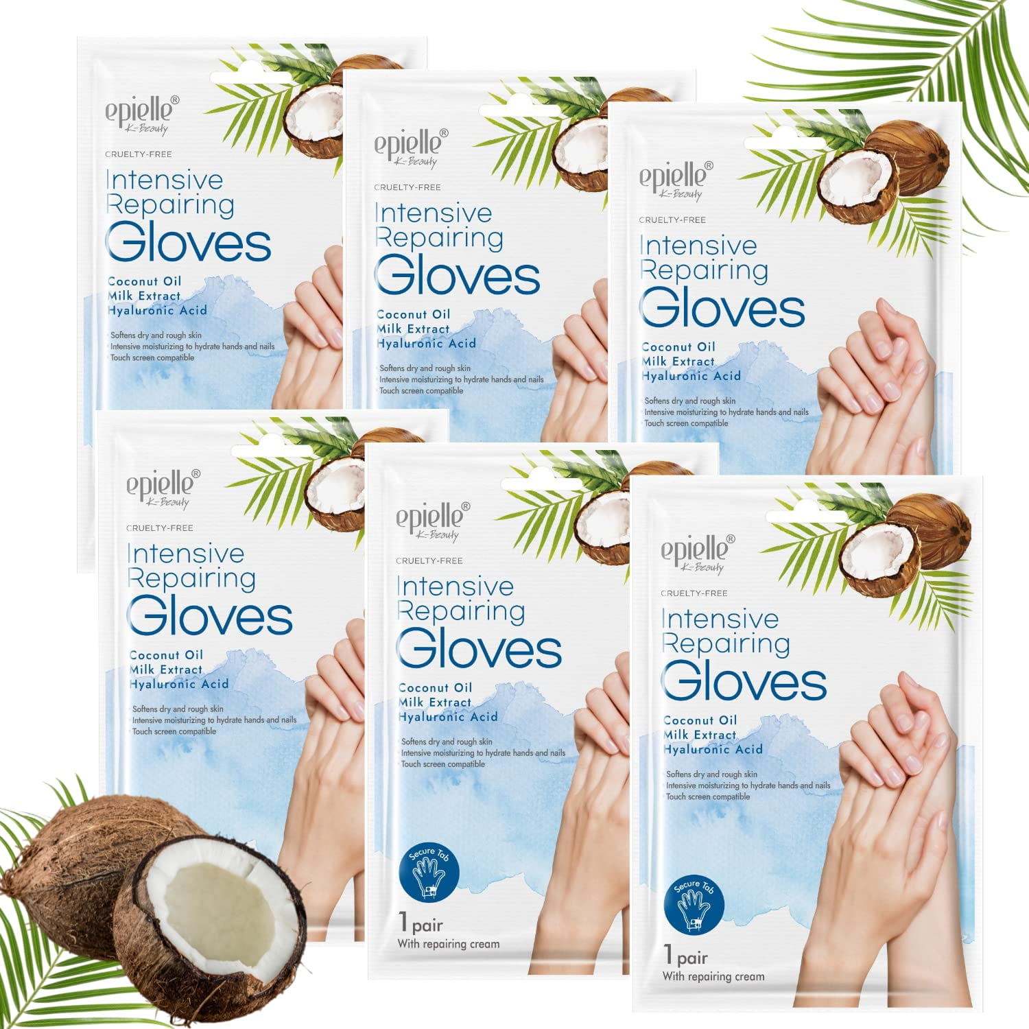 Máscaras De Manos Epielle Intensive Repair, 6 Pares, Con Aceite De Coco