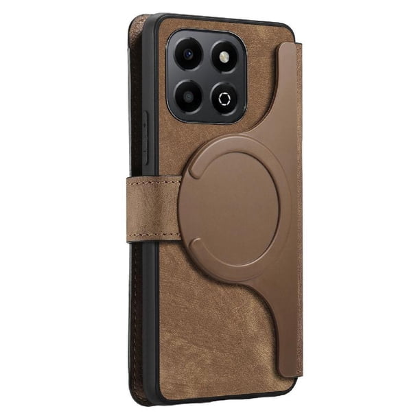 Funda Billetera Magnética para Honor X6B Soporte Tarjetas Desmontable Marrón