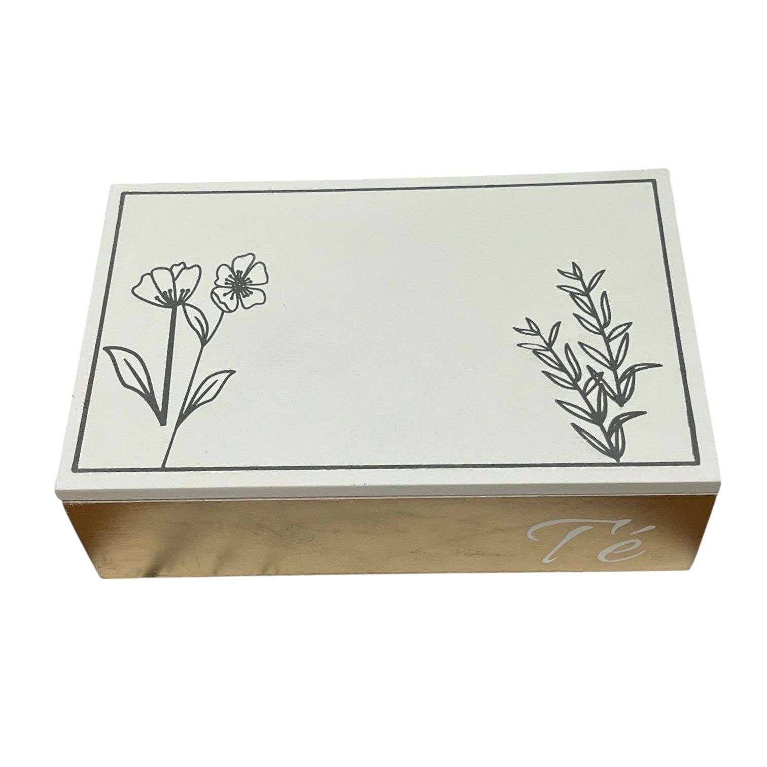 Oem - Caja De Té Mediana De Madera 6 Espacios Con Diseños Gold