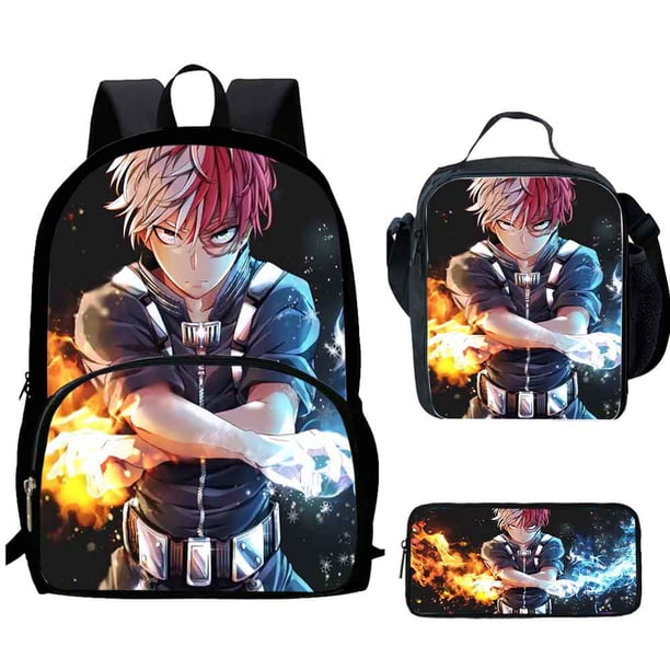 3Pcs Set My Hero Mochila Academia Backpacks with Lunch Bags Pencil Case ,Cartoon Large Capacity School Bags for Grade 1-5