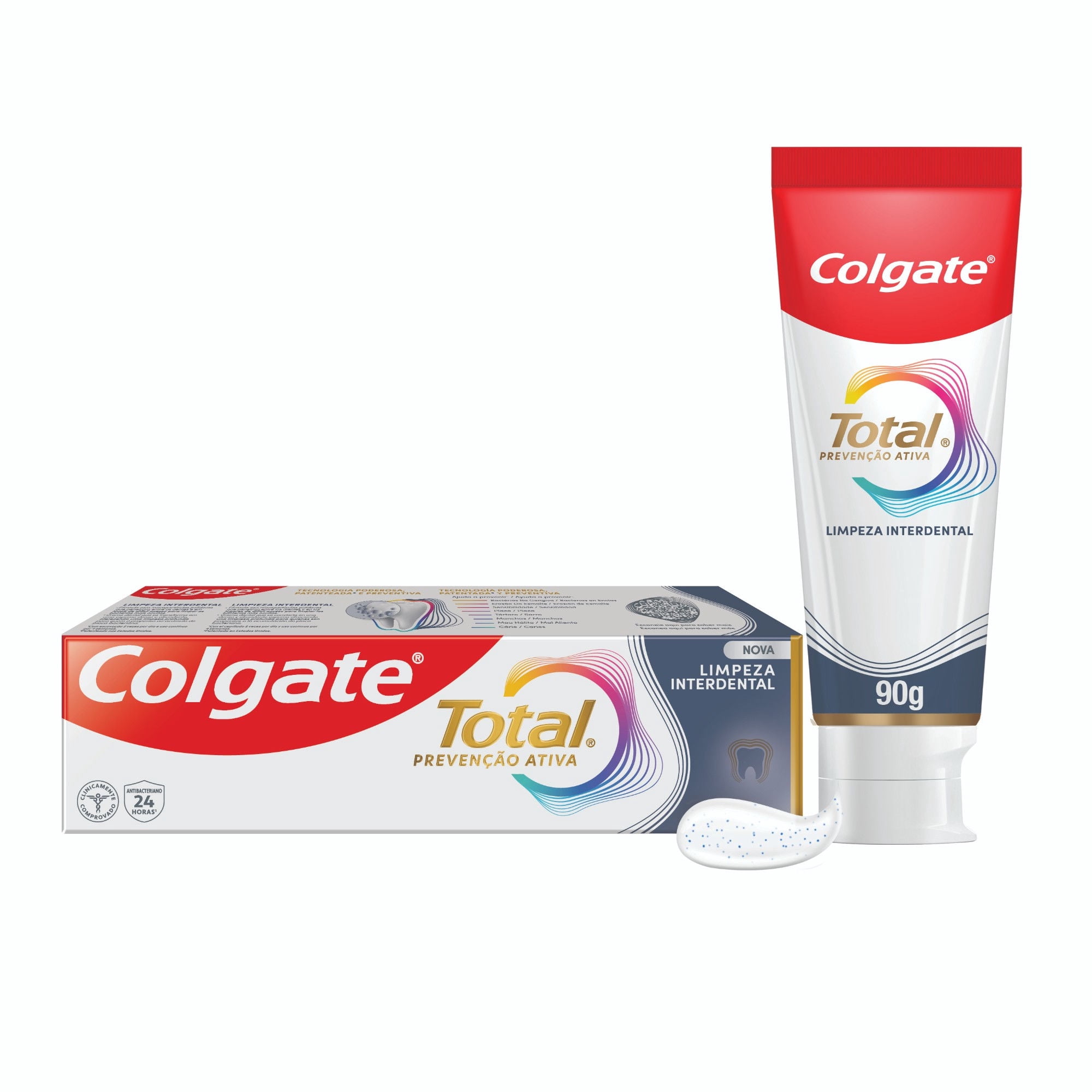 Crema dental anticaries con fluor Pasta dental Colgate Total Interdental Total limpieza Interdental, 90 g