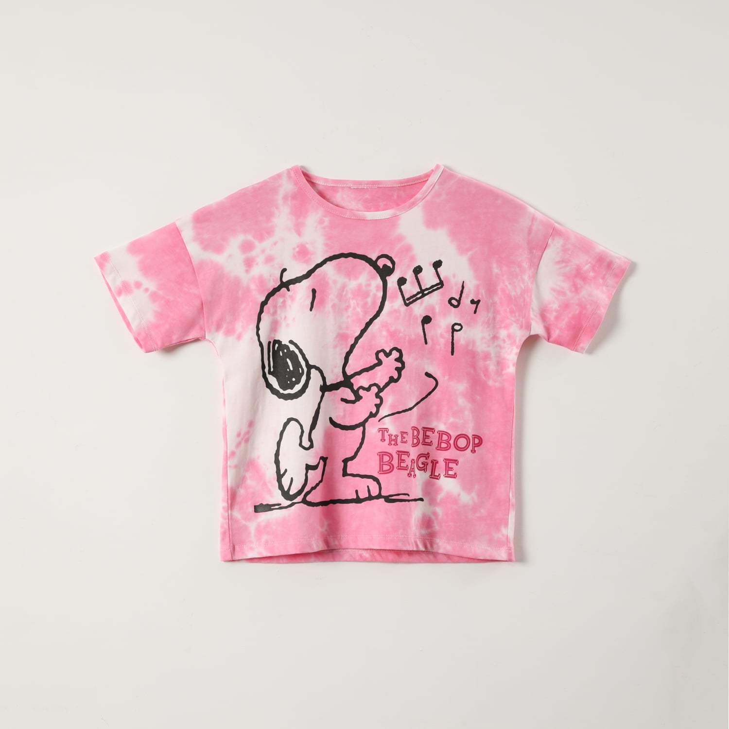 Polera Manga Corta Niña Tie Dye Rosado Snoopy