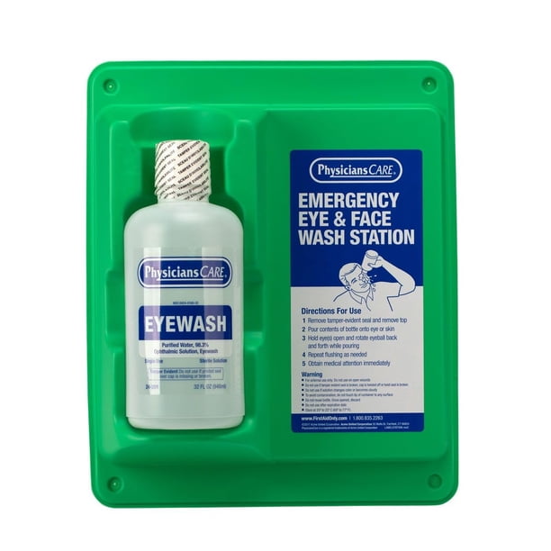 Estación de lavado de ojos PhysiciansCare para montaje en pared con gel de lavado de ojos de 960 ml