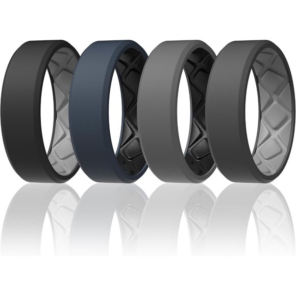 Anillo de silicona Egnaro para hombre, flexible, de goma biselada de 7,5 mm de ancho
