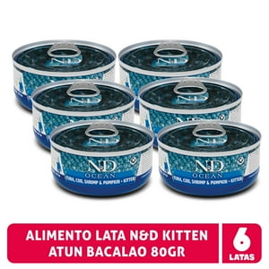 Pack Latas N&D Ocean Atún, Bacalao, Camarón Kitten - 6 X 80G