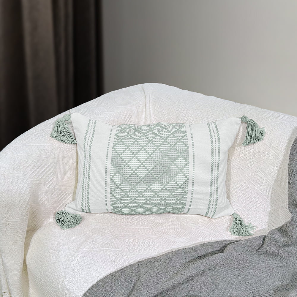Xmhytop Almohada Bohemia (2 Pieza), 45 X 30 Cm, Material De Chenilla Felpuda Neutra, Con Funda Y Relleno Incluido, Ideal Para Sala De Estar, Sofá, Cama, Estilo B, Verde