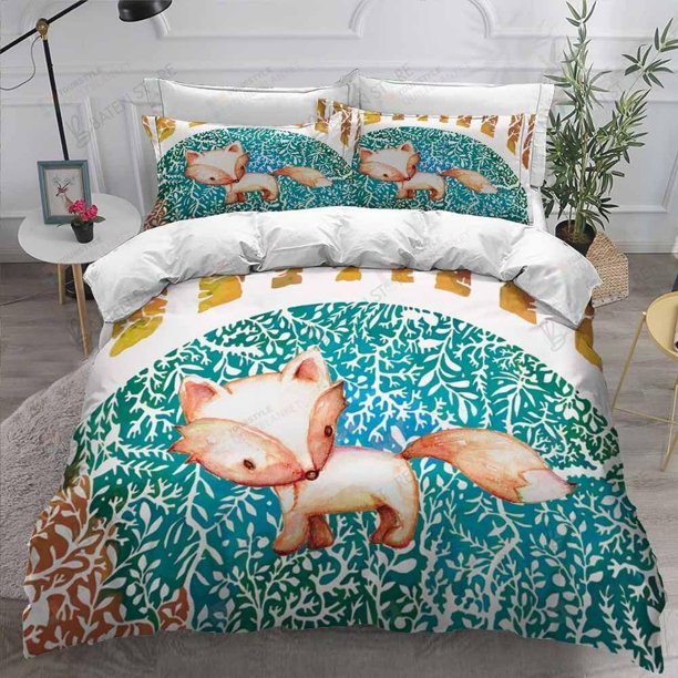 Cute Cartoon Fox Great Gifts For Christmas Thanksgiving Quilt Duvet Cover Set3-Piece Bedding Set