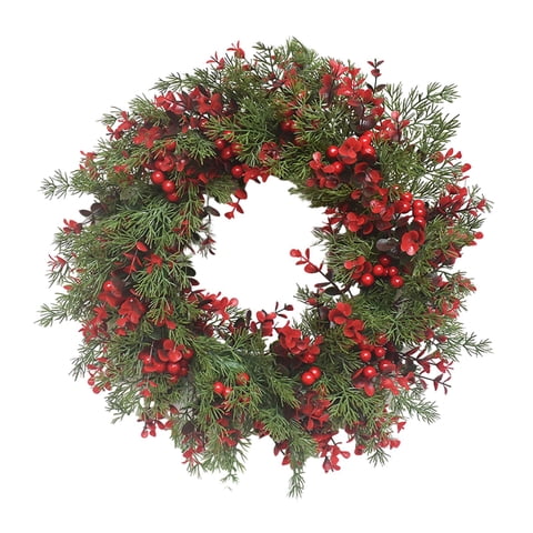 Bothyi - Corona Navideña De Granja Con Frutos Rojos, Corona Navideña Para La Pared Del Hogar, Comedor, Diámetro 45Cm