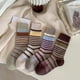 thumbnail image 2 of Xiao Hua 3 Pares de Calcetines Marrones de Punto con Patrón de Rayas de Largo Medio, Calcetines retro Cálidos Casuales, Calcetines Diarios Suaves, Ligeros y Transpirables con un Estilo simple, Todo, 2 of 2