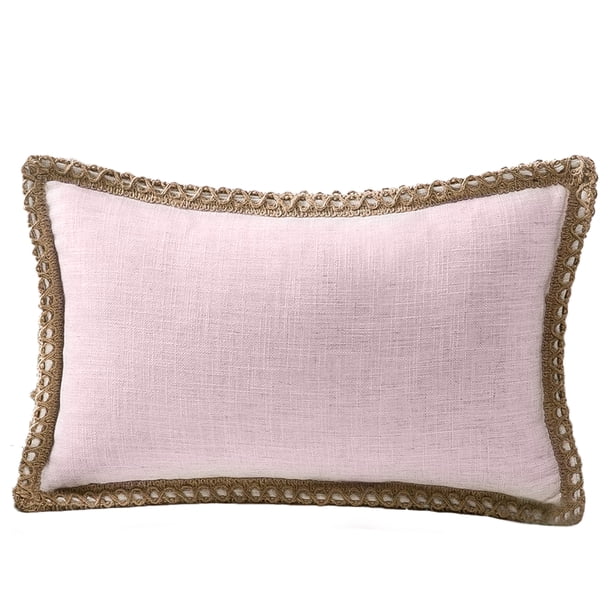 Funda de almohada decorativa de estilo rústico con ribete de lino y arpillera, con bordes personalizados, para exteriores, 30 x 50 cm