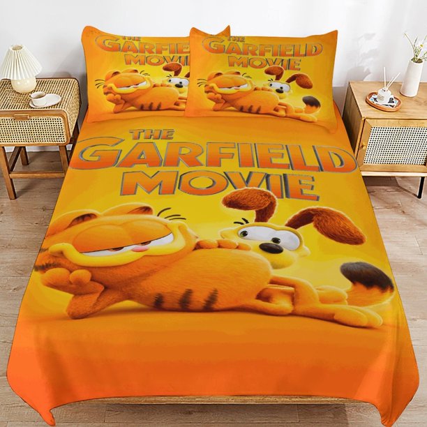 x375 Garfield Bed Duvet Cover Microfiber Bedding Sets 3D Printed Lightweight 3 Piece Comforter Sets, 1 Duvet Cover And 2 Pillow Shams for Kids Boys Girls 90"x90" jn375