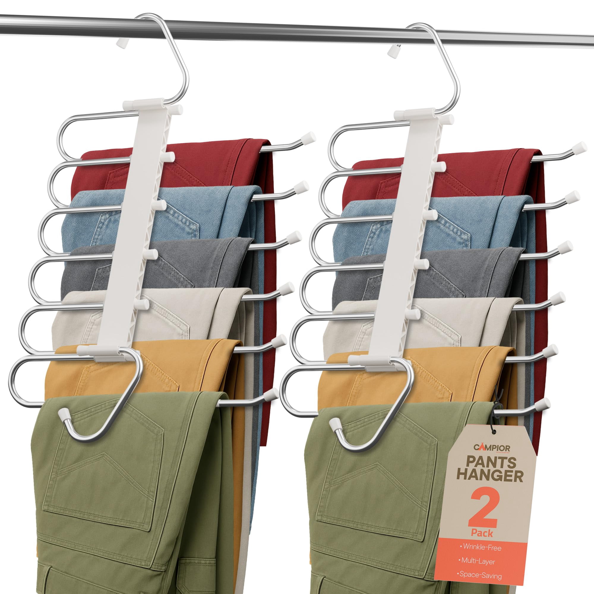 Perchas Para Pantalones Campior De Acero Inoxidable De 6 Niveles, Paquete De 2