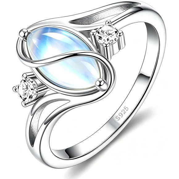 Anillo de plata esterlina 925 con piedra lunar y detalles de circonia cúbica