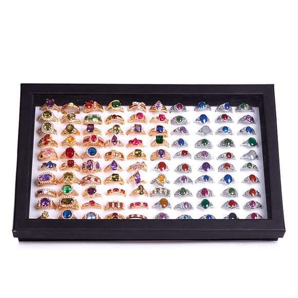 Bandeja exhibidora de anillos de joyería ZLY de terciopelo, 100 espacios, 29 x 19 cm