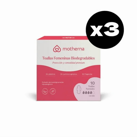 Pack Triple Toallas Femeninas Normal Biodegradables Motherna