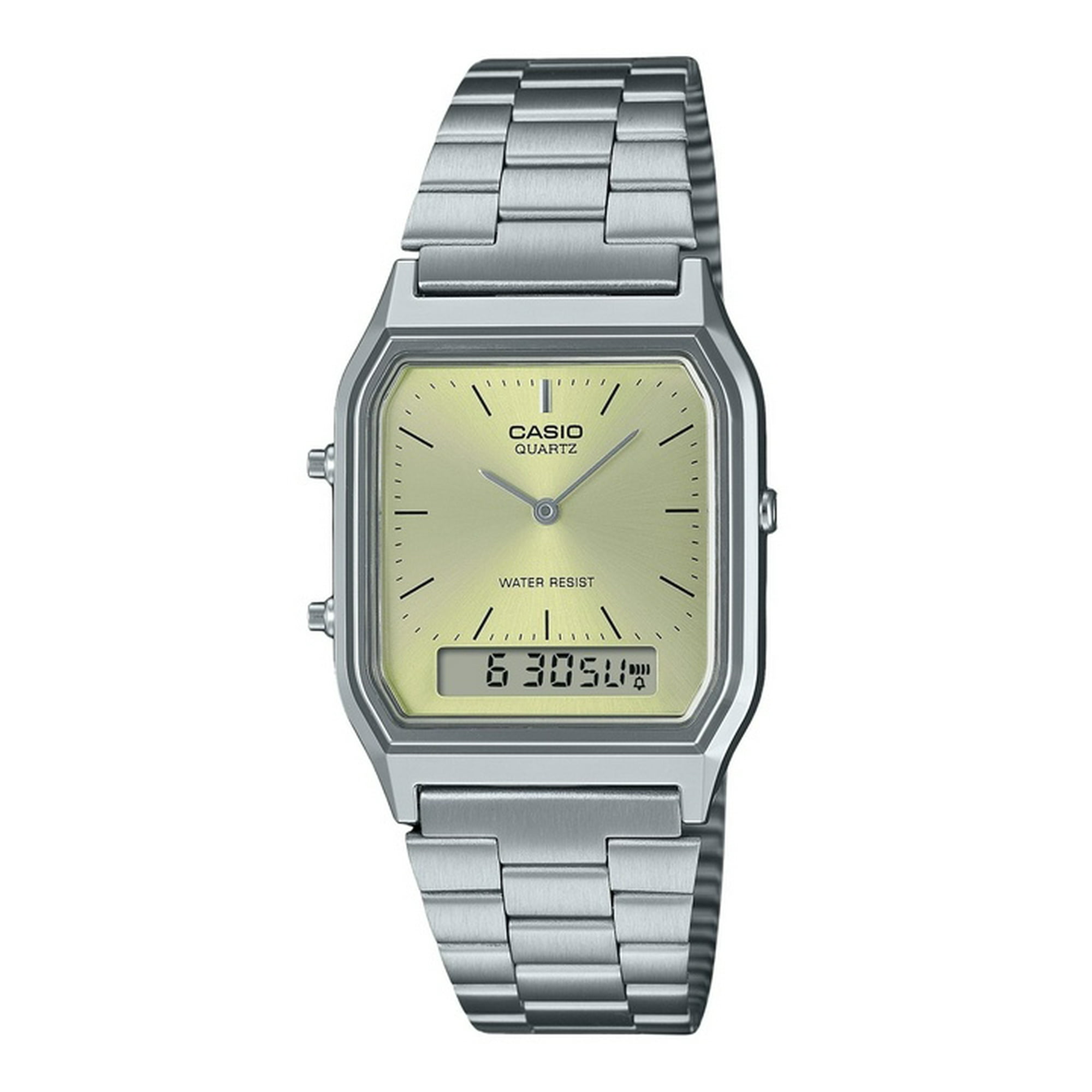Casio - Reloj Quartz Unisex Vintage Análogo Digital Dial Champagne Claro Aq-230a-9amqy