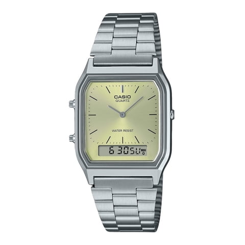 Casio - Reloj Quartz Unisex Vintage Análogo Digital Dial Champagne Claro Aq-230A-9Amqy