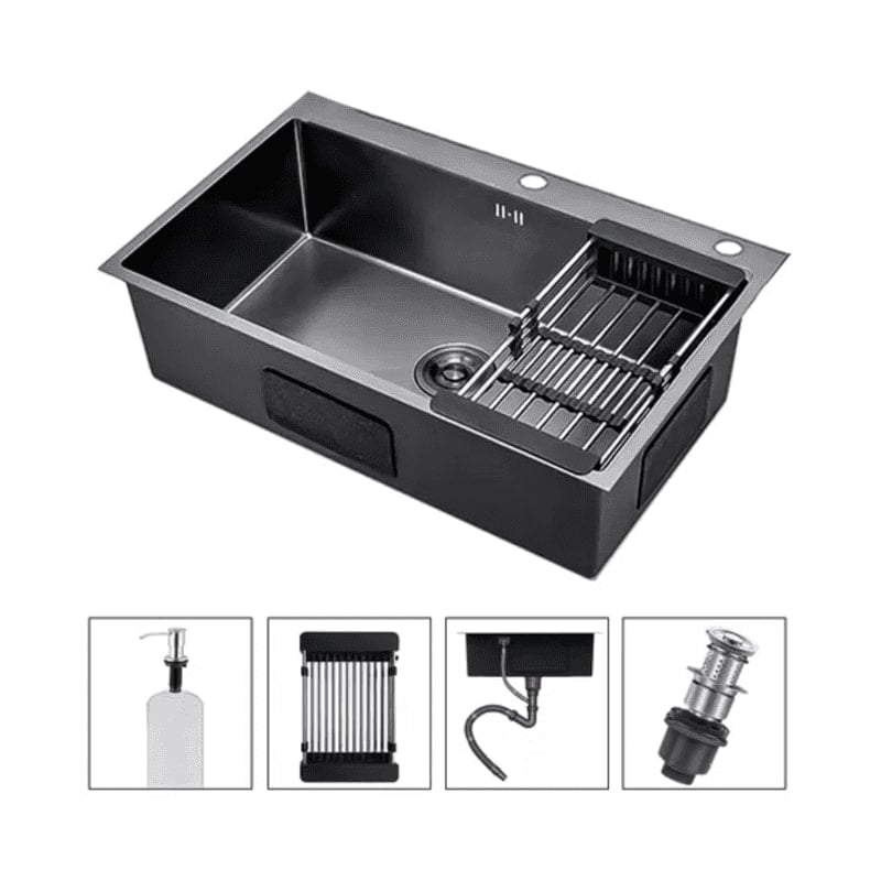 Genérico - Lavaplatos Handsink Sobrecubierta Acero 55x45cm Negro Con Accesorios