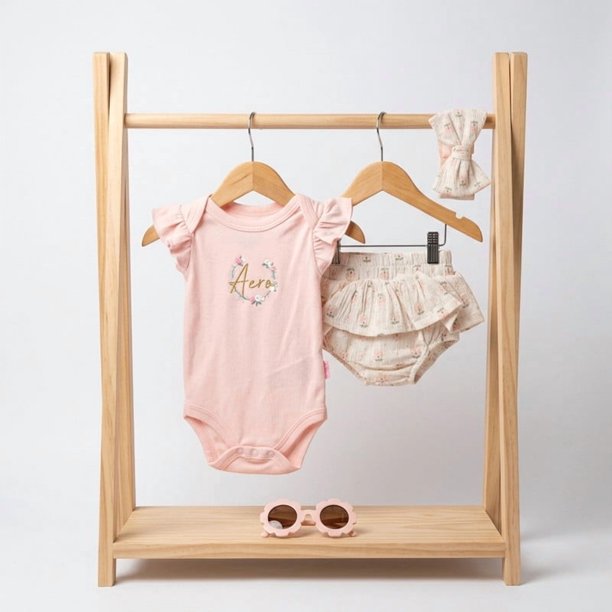 Conjunto De 4 Prendas Para Niña Body Y Calzon + Diadema Y Lentes Primavera Verano