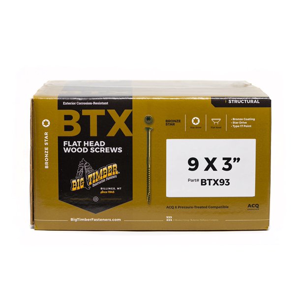 Tornillos Big Timber #9 de 7,6 cm con recubrimiento de bronce, cabeza plana, estrella T-25 – Pack de 2000 unidades