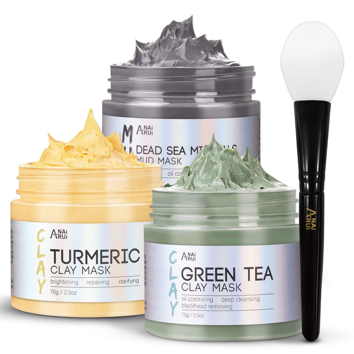 Set De Mascarillas Faciales Anai Rui Máscara De Cúrcuma Y Arcilla, Té Verde, Mar Muerto