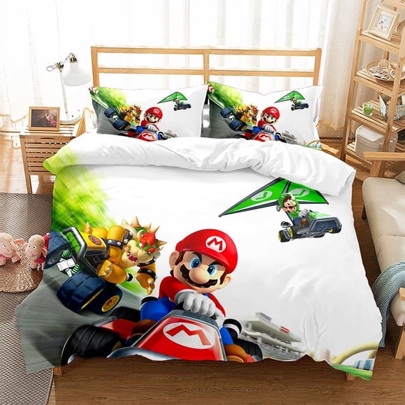 Ma-rio 3 Pcs Comforter Set with 2 Pillowcases,Mari-o Bedding Set Sheet Set for Kids Adults,All Season Lightweight