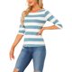 thumbnail image 4 of INSPIRE CHIC Camisetas de Mujer a Rayas Ajustadas con Mangas al Codo Cuello de Barco Gris Azul Blanco XS, 4 of 6