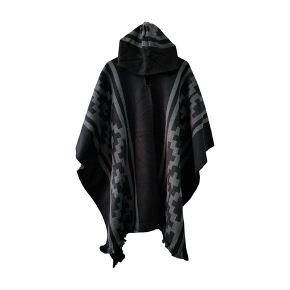 Poncho Con Lana De Alpaca Arauco Unisex Negro y Gris