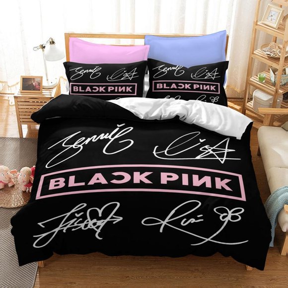 Simple Black Pink Color Block Quilt Duvet Cover Set Soft Double Pillowcase3-Piece Bedding Set