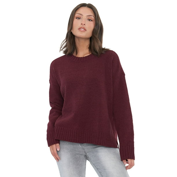 Sweater Mujer Chenille Cuello Redondo Burdeo Corona