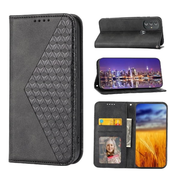 Funda Flip FOXDOCK para Motorola Moto G Power 2022 , Estilo Billetera con Diseño Rombo, Correa de Mano y Soporte, Uso Diario