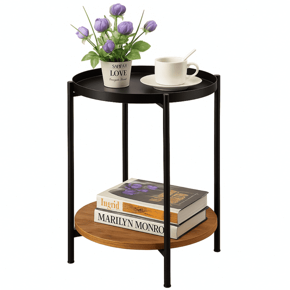Mesa Lateral Auxiliar 2 Niveles Madera 42x42x52cm Negro