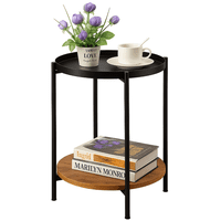 Moboi - Mesa Lateral Auxiliar 2 Niveles Madera 42X42X52Cm Negro