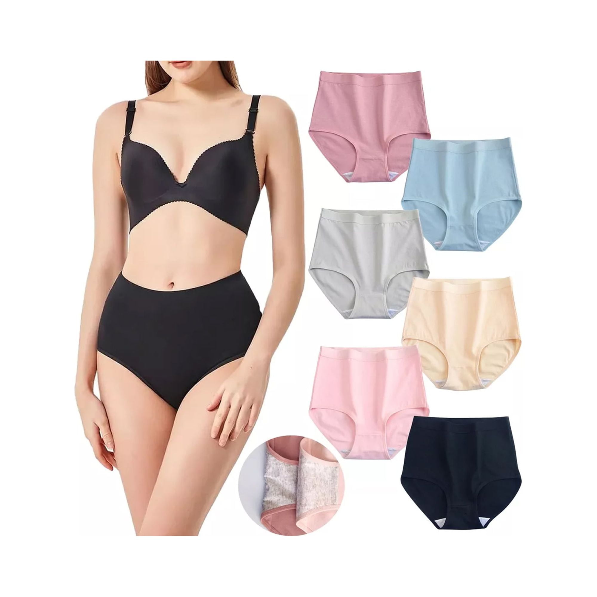 Malltradecl - Pack6 Calzones Algodón Mujer Tiro Alto Señora Colores Xl