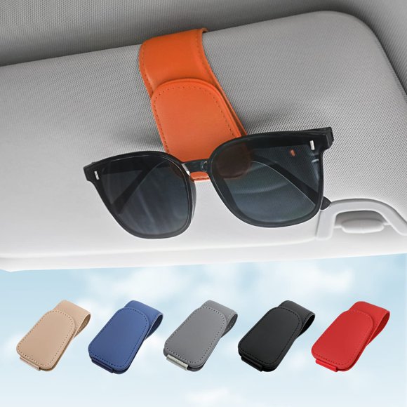 Porta gafas de sol KanSmart naranja de cuero con clip para la visera