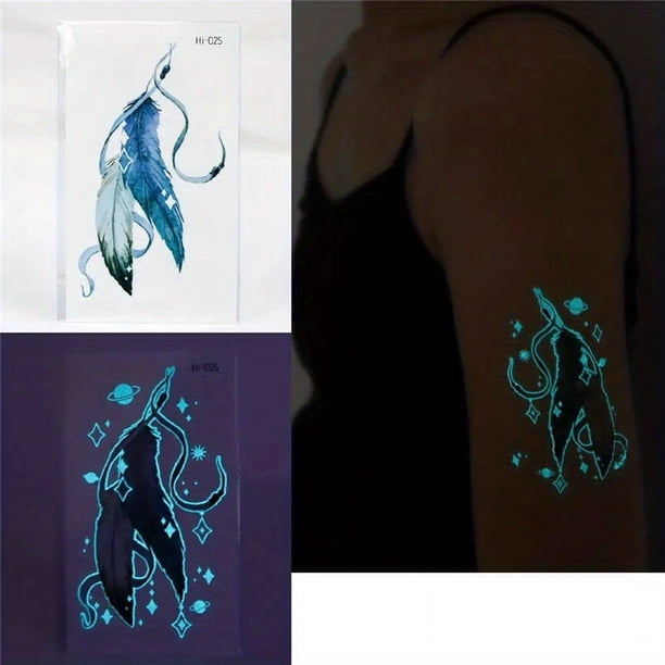 Blue Luminous Tattoo Sticker , Constellation Deer Feather Butterfly Snake Pattern, Waterproof Temporary Tattoo Finger Wrist Body Art For Women And Kids