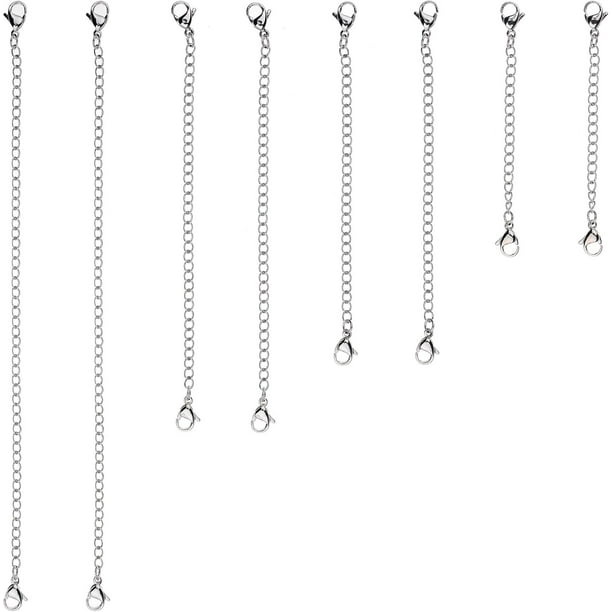 Juego de 8 extensores de collar y pulsera de acero inoxidable, 4 longitudes diferentes: 6 pulgadas, 4 pulgadas, 3 pulgadas y 2 pulgadas.