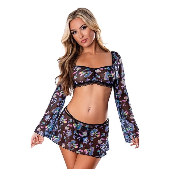 Magic Silk Conjunto de Top Corto, Falda y Tanga Hazy Dayz, Talla Seta, Talla S/M